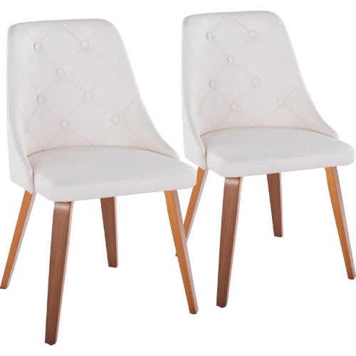 Marche Dining Accent Chair in Walnut Wood & White Leatherette (Set of 2)